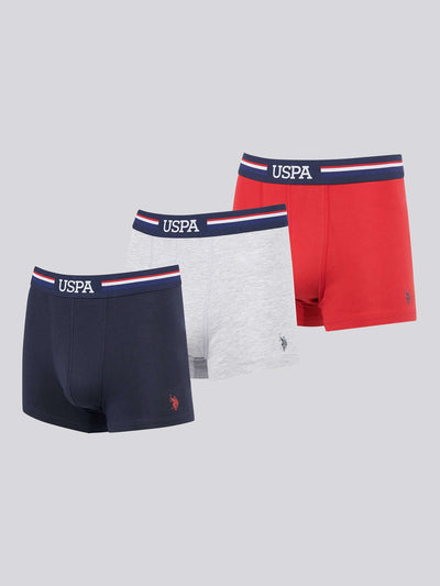U.S. Polo Assn 3 Pack Cotton Stretch Trunks -  Red, Grey, Navy