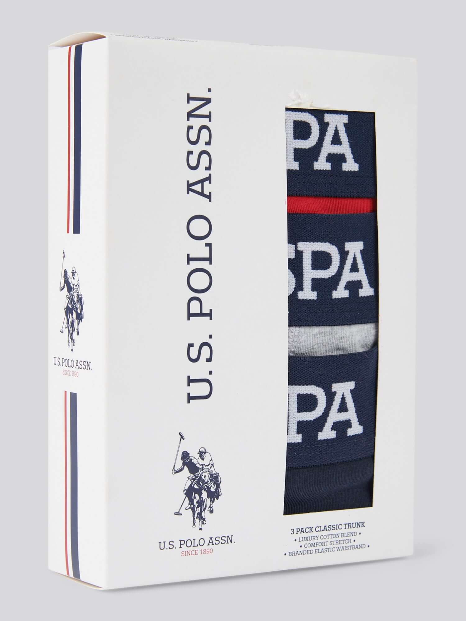 U.S. Polo Assn 3 Pack Cotton Stretch Trunks - Red, Grey, Navy