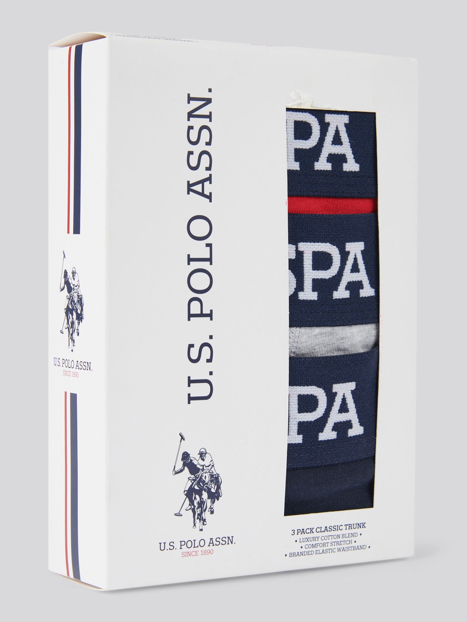 U.S. Polo Assn 3 Pack Cotton Stretch Trunks - Red, White, Navy