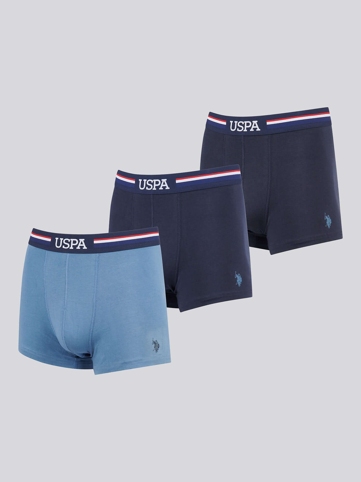 U.S. Polo Assn 3 Pack Cotton Stretch Trunks - Blues