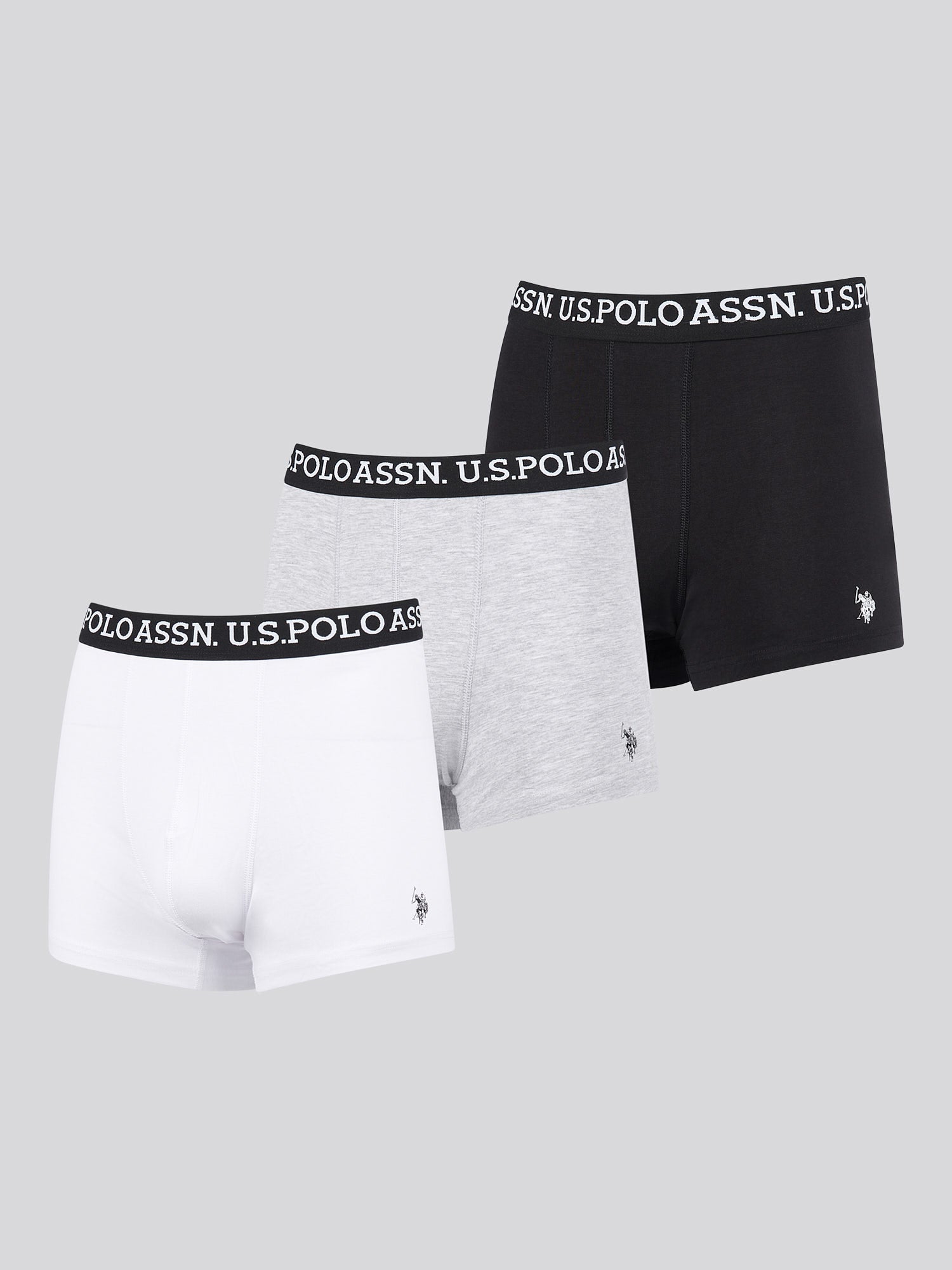 U.S. Polo Assn 3 Pack Cotton Stretch Trunks - Black, White, Grey