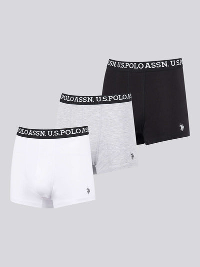 U.S. Polo Assn 3 Pack Cotton Stretch Trunks -  Black, White, Grey