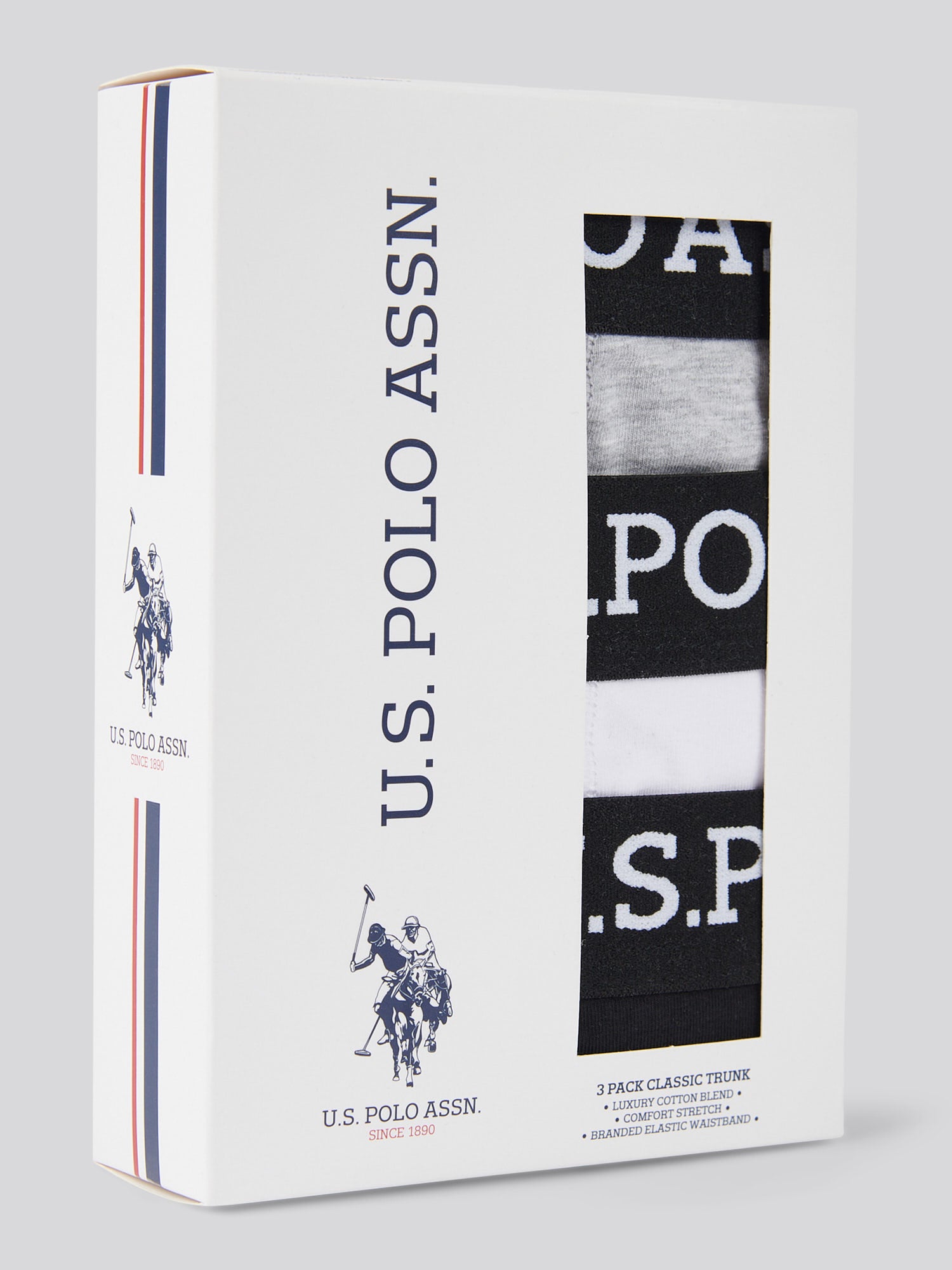 U.S. Polo Assn 3 Pack Cotton Stretch Trunks - Black, White, Grey