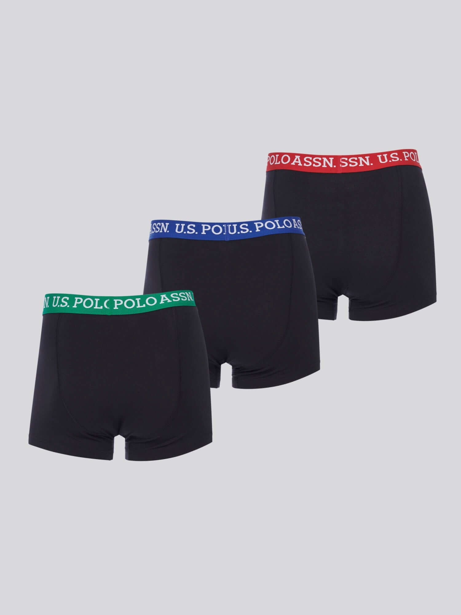 U.S. Polo Assn 3 Pack Cotton Stretch Contrast Waistband Trunks, Black