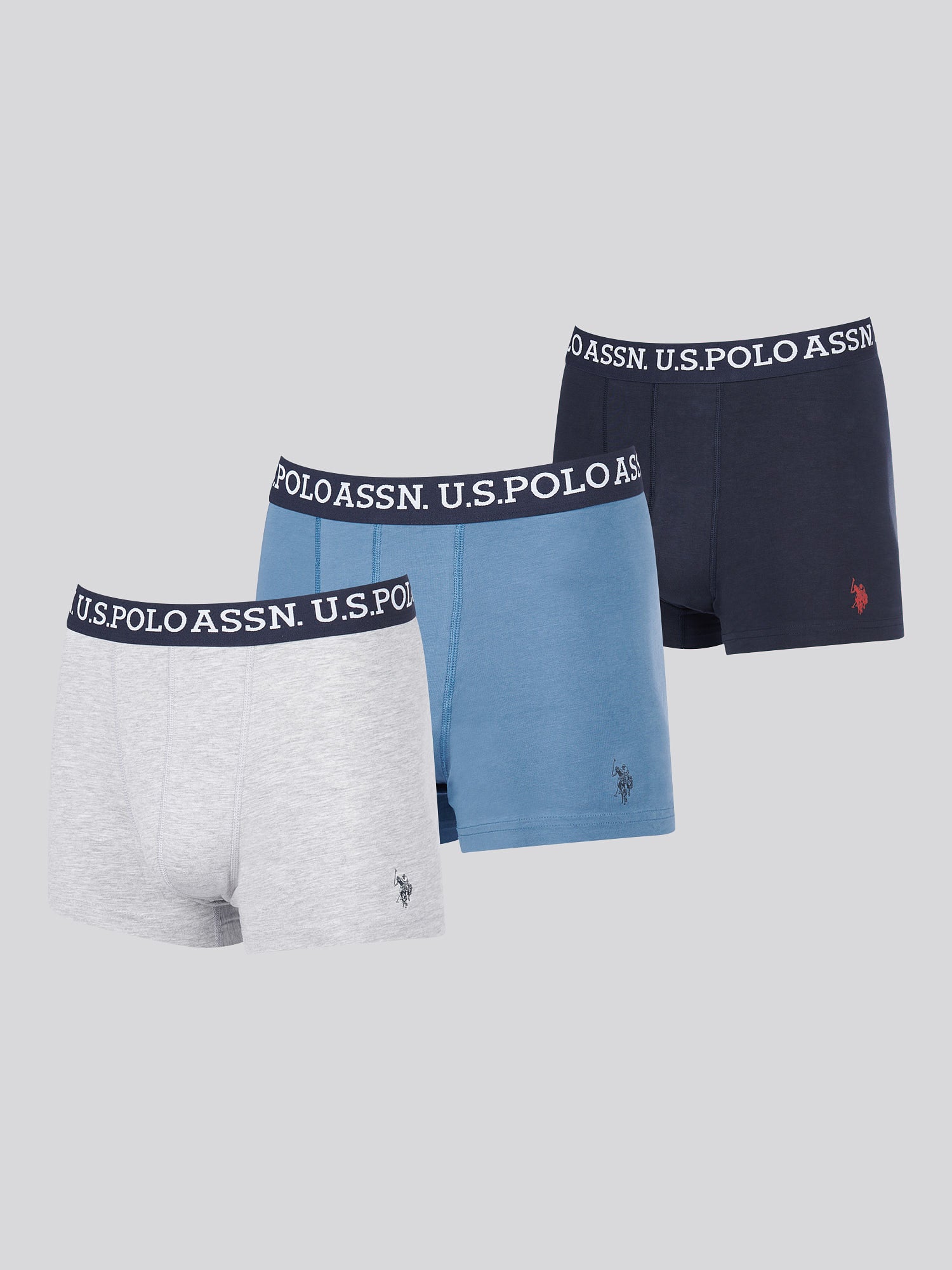 U.S. Polo Assn. 3 Pack Cotton Stretch Multi Trunks, Blue, Navy, White