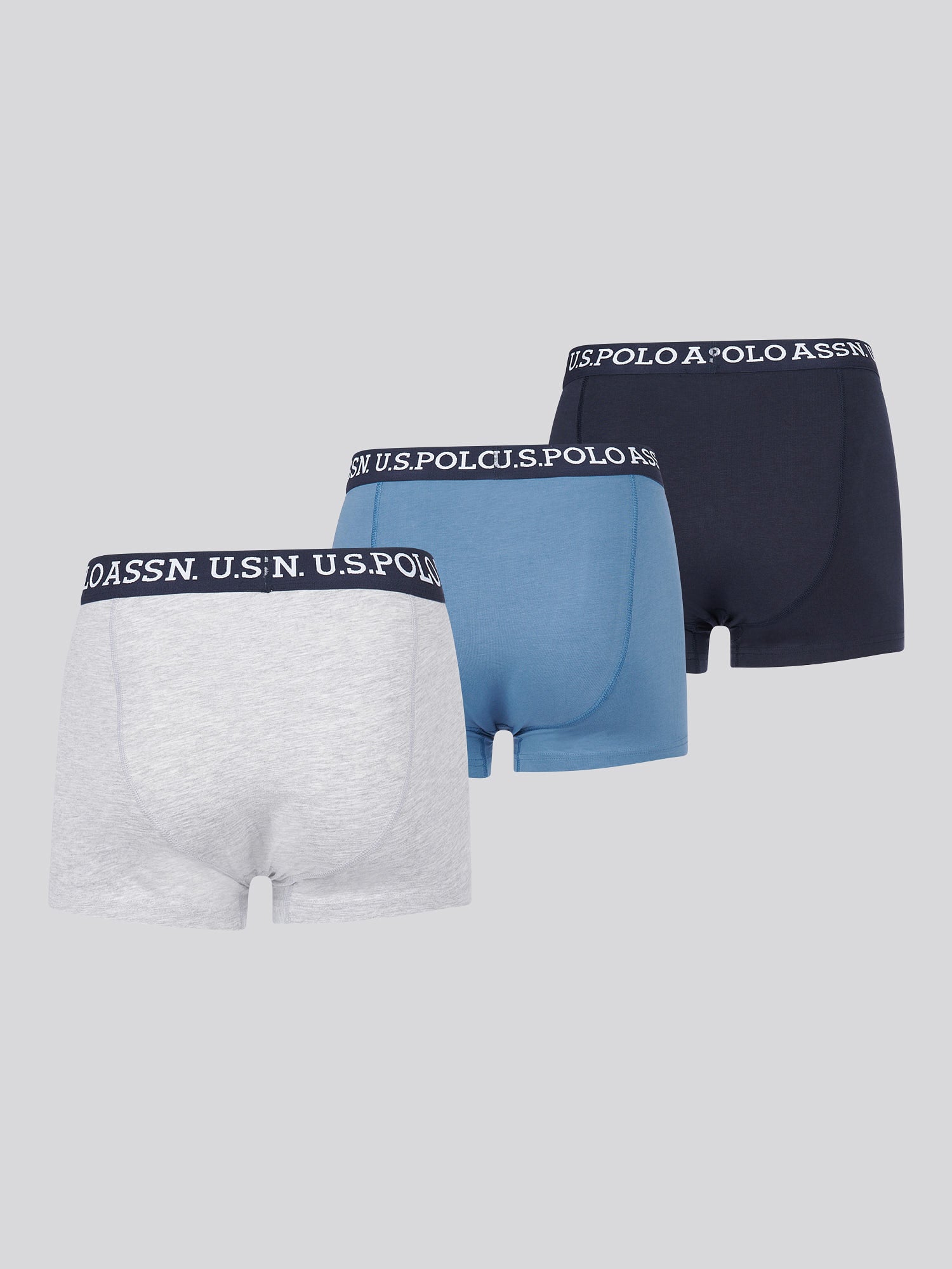 U.S. Polo Assn. 3 Pack Cotton Stretch Multi Trunks, Blue, Navy, White