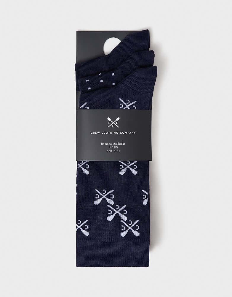 Crew Clothing 3 Pack Classic Bamboo Socks - Crossed Oars Navy