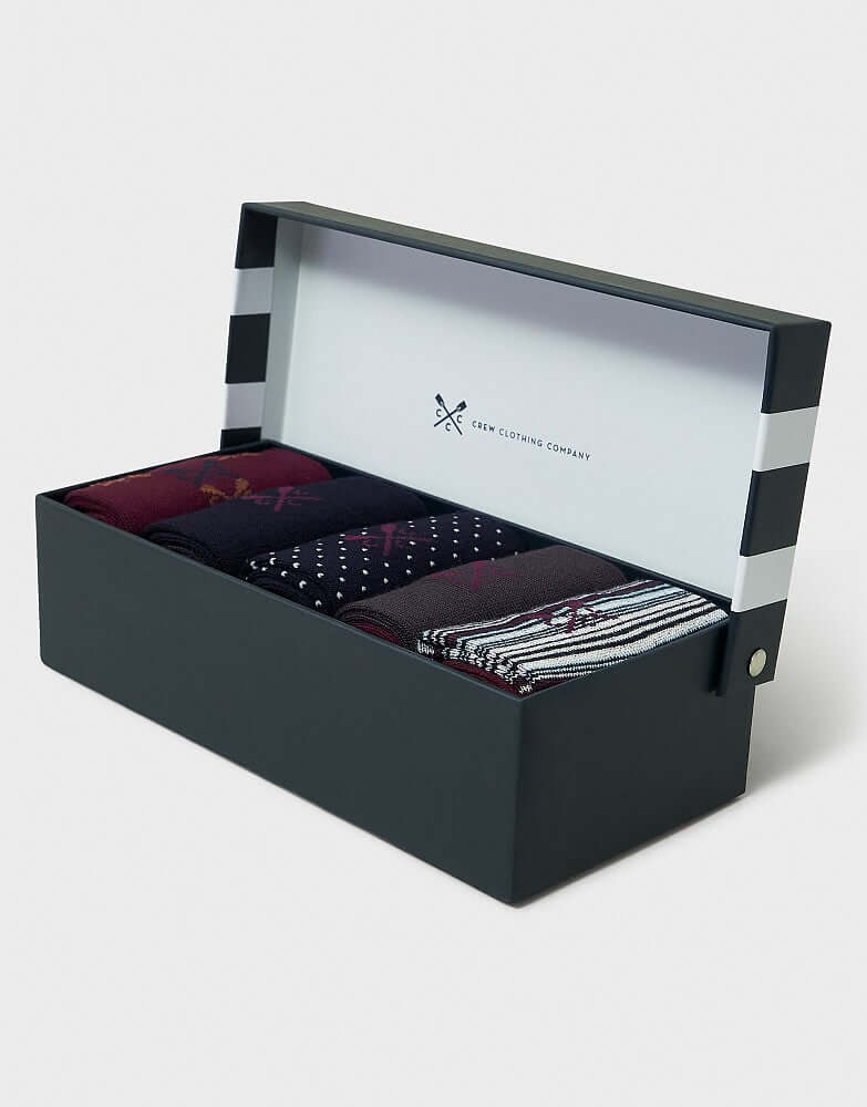 Crew Clothing 5 Pack Bamboo Sock Gift Box in Port Fine Stripe