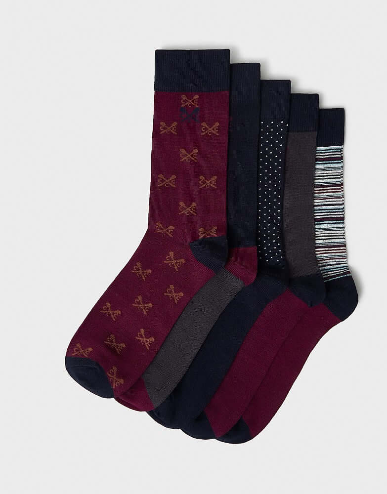 Crew Clothing 5 Pack Bamboo Sock Gift Box in Port Fine Stripe