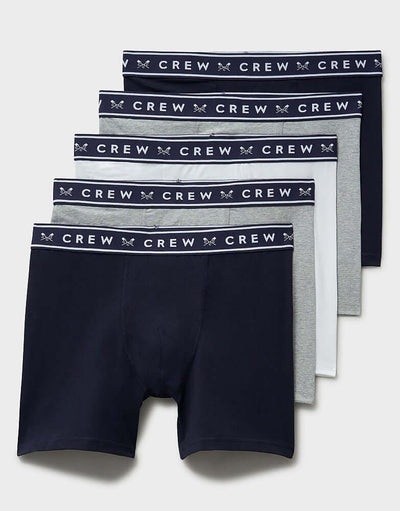 Crew Clothing Cotton Stretch 5 Pack Cotton Jersey Boxers - Grey/Navy/White
