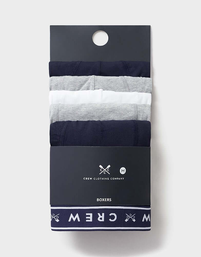 Crew Clothing Cotton 5 Pack Cotton Jersey Boxers - Grey/Navy/White