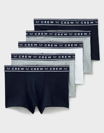 Crew Clothing Men’s Boxer Briefs 5-Pack – Cotton Stretch Trunks in Assorted Colours