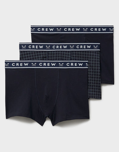 Crew Clothing Men's 3 Pack Trunks - Cotton Comfort