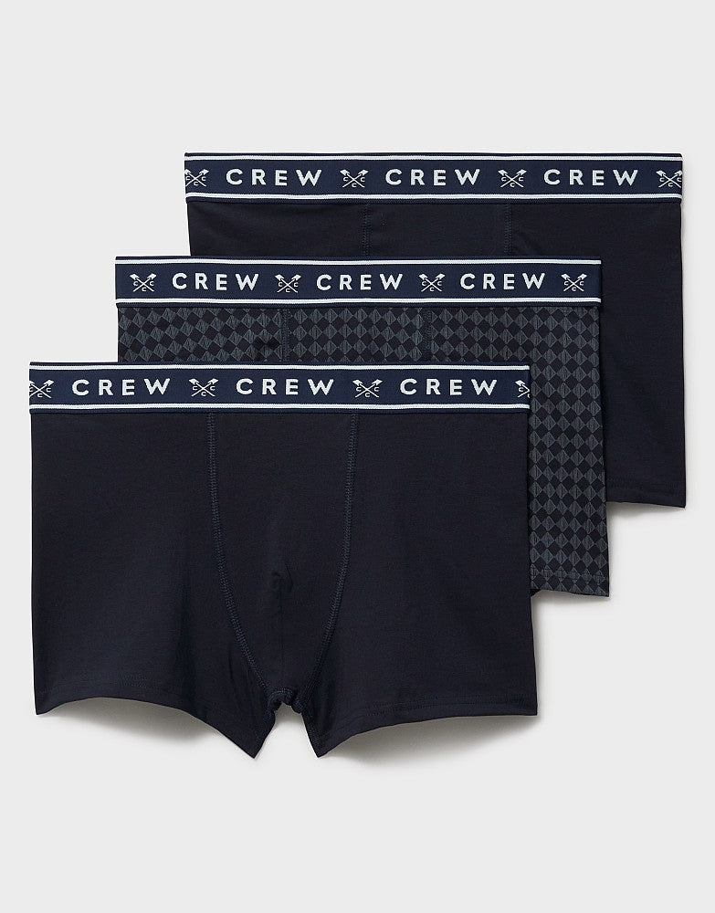 Crew Clothing men's 3 pack trunks - Navy & Blue Marl
