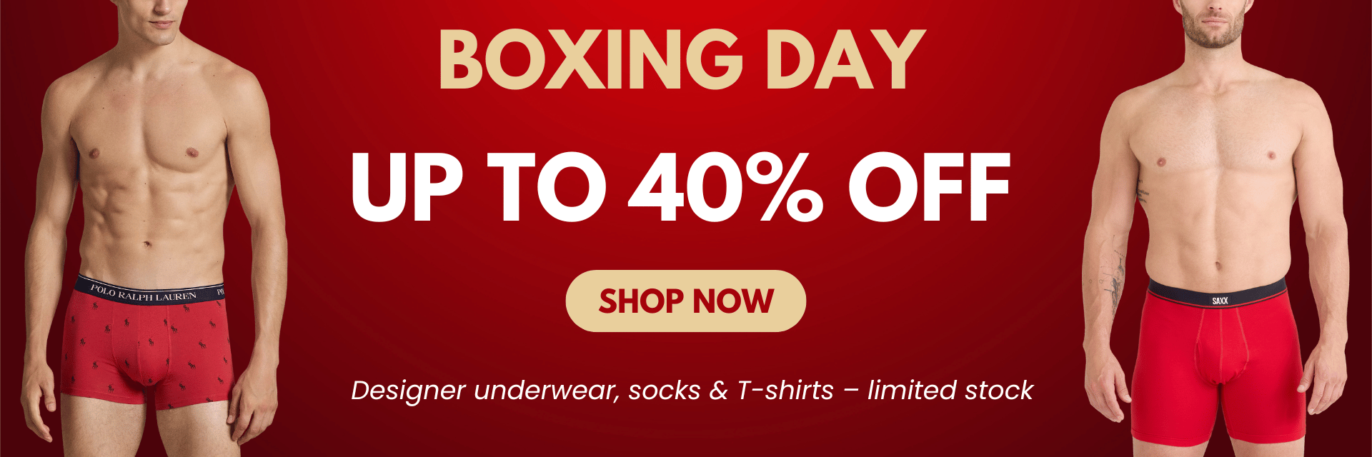 Boxing Day reductions with up to 40% off designer underwear, socks and T-shirts