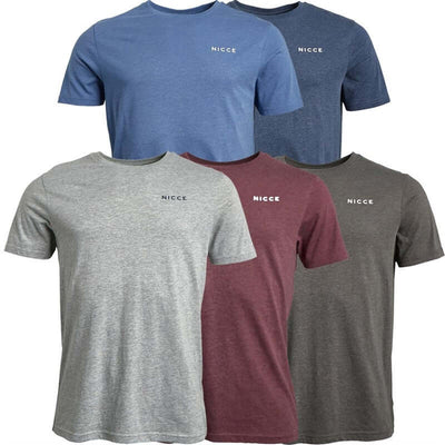 Nicce Men's 5 Pack 100% Cotton T-Shirts -  Navy Marl/Grey Marl/Burgundy Marl/Charcoal/Denim