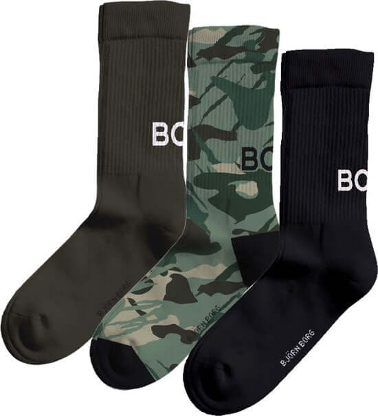 Bjorn Borg Core Crew Sock 3-pack - Green Print, Recycled Polyamide