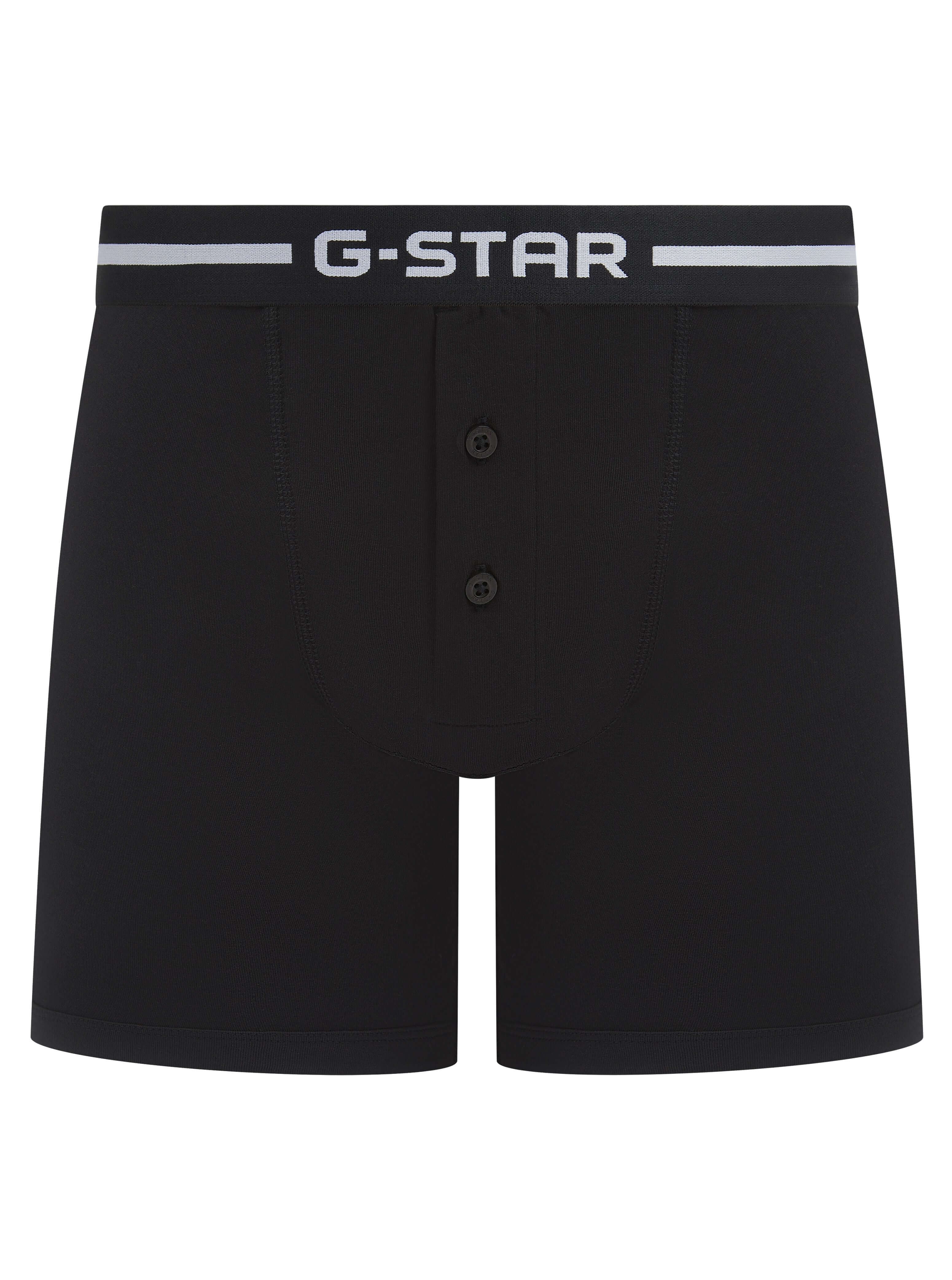 G-Star Men’s 3 Pack Button Fly Cotton Stretch Trunks – Black, Olive, Green