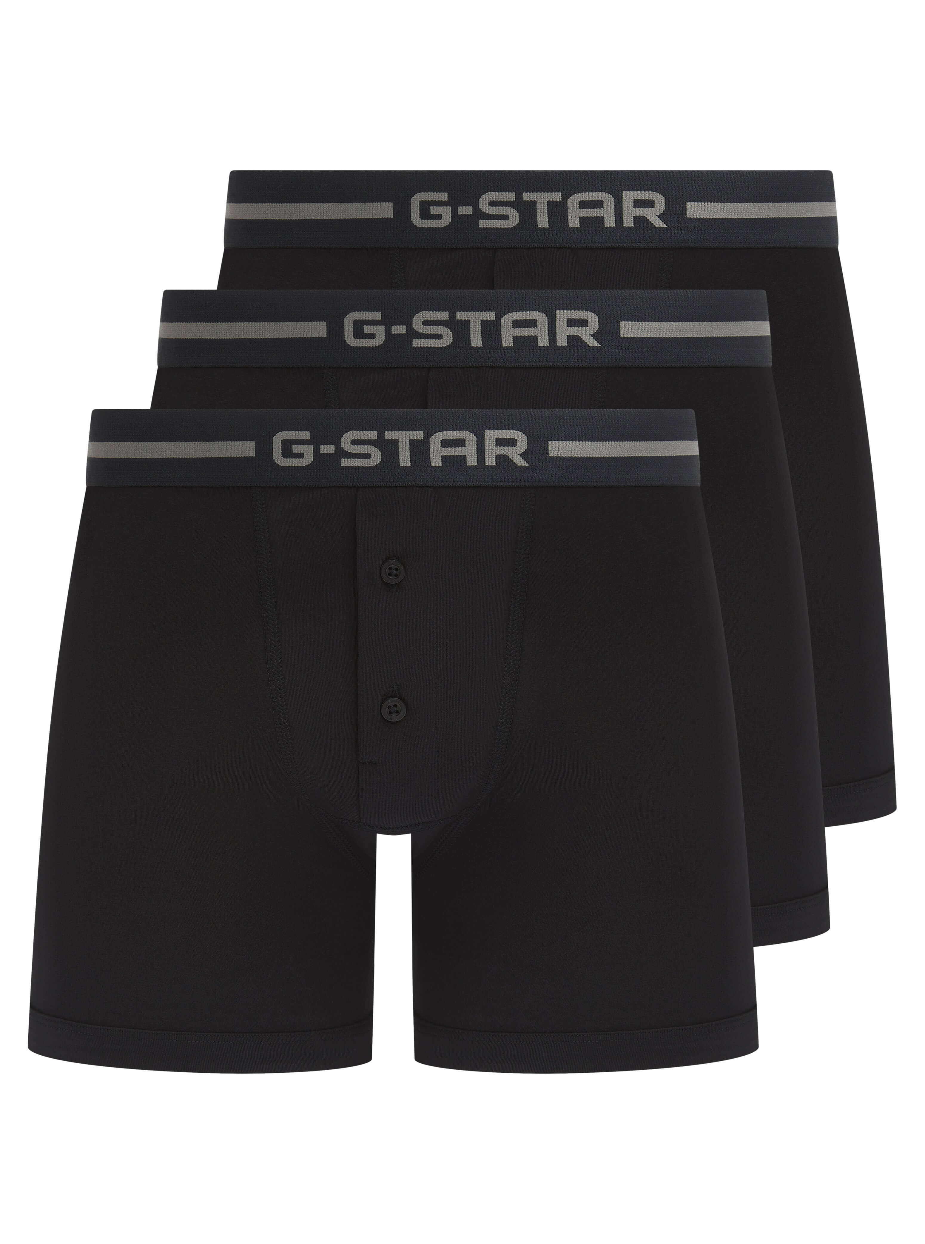 G-Star Men’s 3 Pack Button Fly Cotton Stretch Trunks – Black