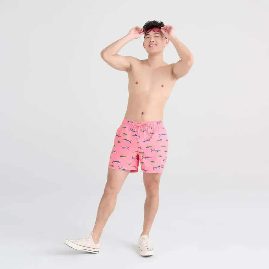 Saxx Oh Buoy 2N1 Stretch Swim Trunk 5" with liner - Trophy Catch - Flamingo