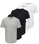 Only & Sons Onsmatt Longy Crew Neck Tee - 5 Pack T-Shirts, Black, White, Grey