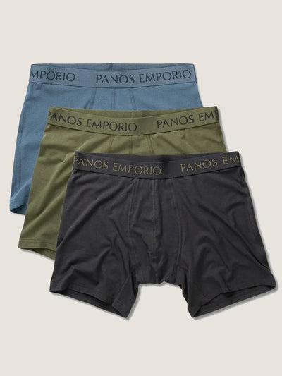 Panos Emporio Organic Cotton Bamboo Boxer Briefs 3 Pack – Grey/Olive/Bluesteel