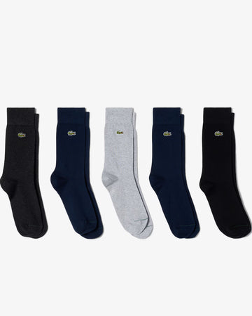 Lacoste Men’s 5-Pack Cotton Crew Socks - Navy, Grey, Black