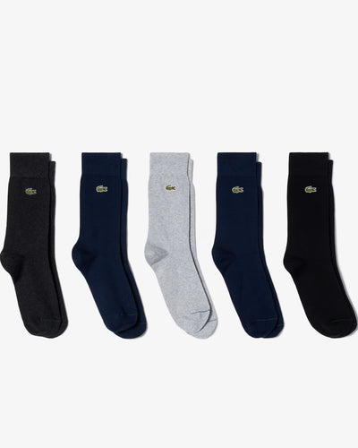 Lacoste Men’s 5-Pack Cotton Crew Socks - Navy, Grey, Black