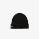 Lacoste RB0001 black rib knit wool beanie hat front flat lay