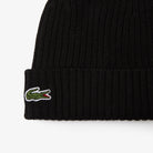 Lacoste black RB0001 winter wool beanie embroidered crocodile close up