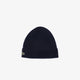 Lacoste RB0001 navy blue brushed wool ribbed beanie front