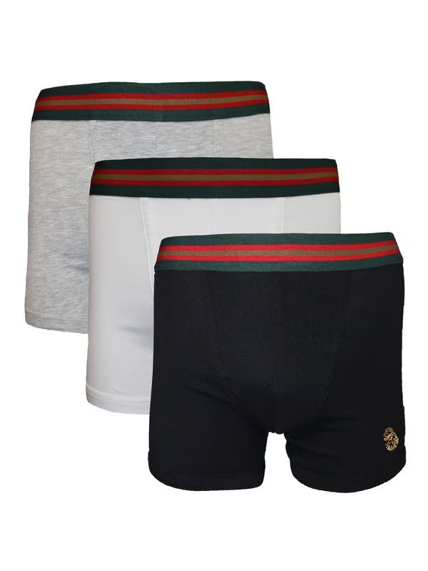 LUKE 3 Pack Boxers – Cotton Stretch Trunks, Black / Grey / White