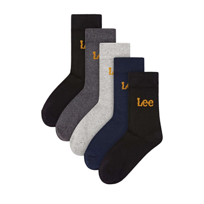 Lee  5 Pack Crew Socks - Blacks/Grey Marl/Navy/Charcoal Marl