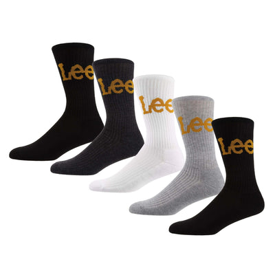 Lee Unisex 5 Pack Bisset Sport Socks – White, Charcoal, Black & Grey