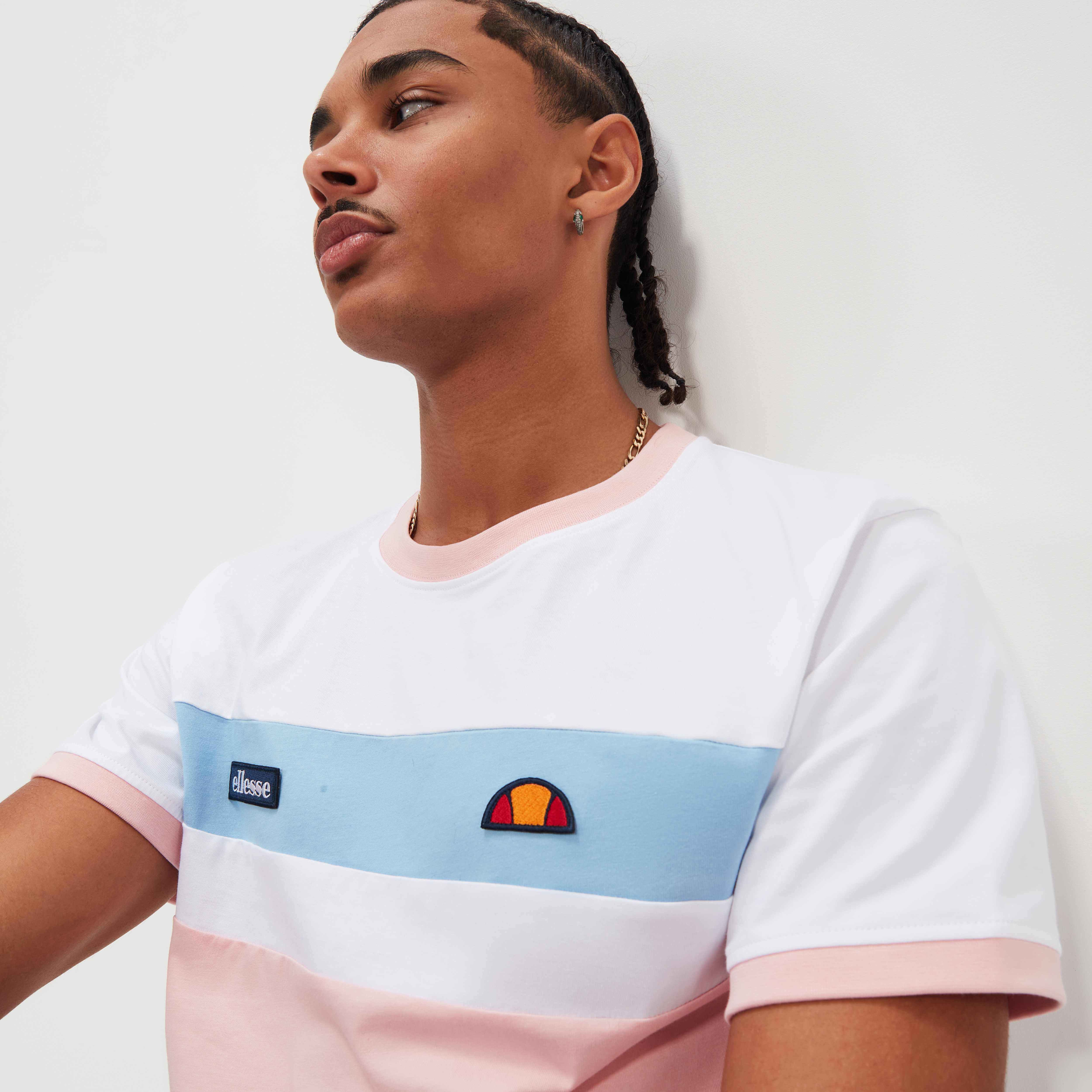 Ellesse Men's Blockadi Tee - White/Light Pink/Light Blue T-Shirt