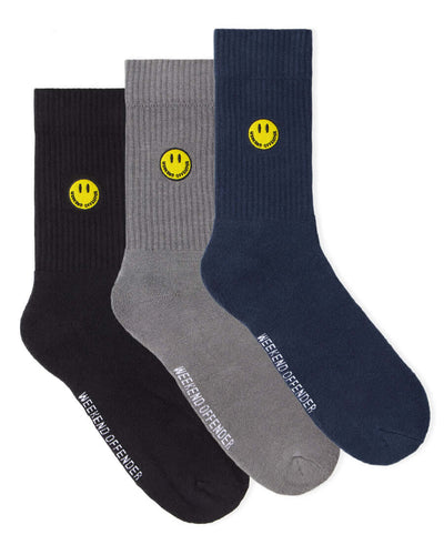 Weekend Offender Smiley 3-Pack Sports Socks -  Navy/Black/Grey