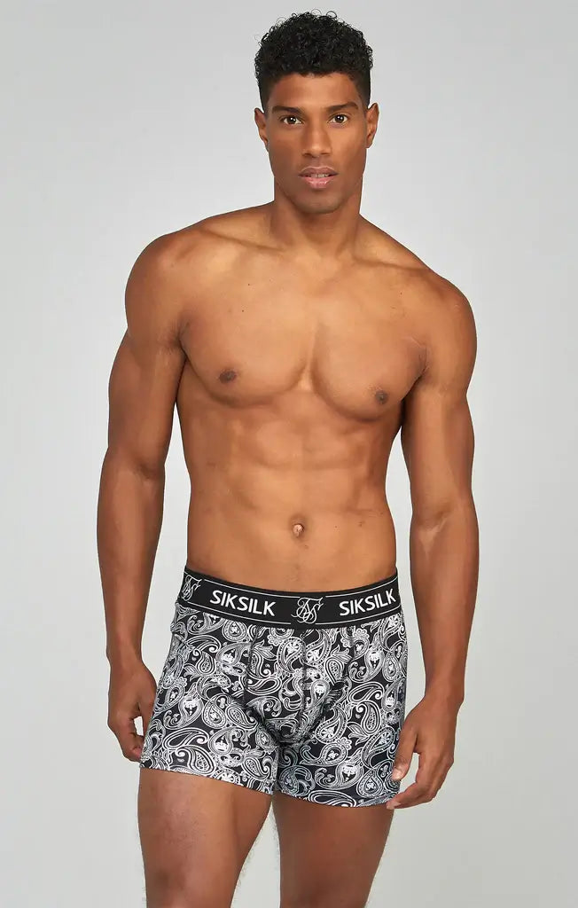 Siksilk Black 3 Pack Paisley Cotton Stretch Boxer - Black Print