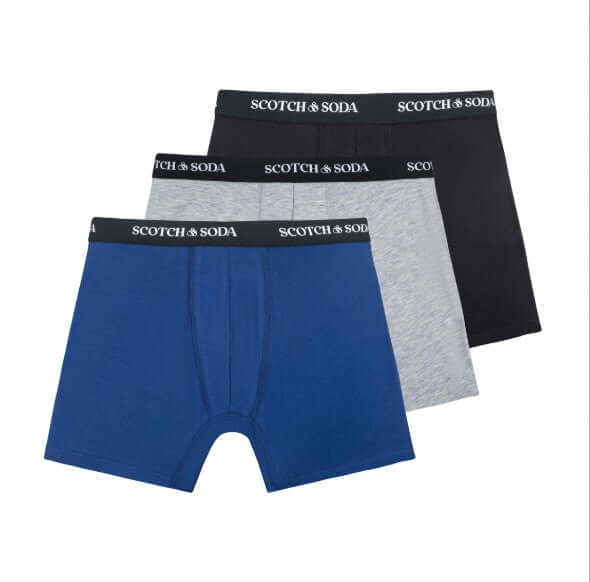 Scotch & Soda Men's 3 Pack Cotton Stretch Boxer Briefs – Navy / Grey / Black