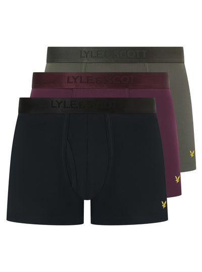 Lyle & Scott Modal Stretch Boxers 3 Pack – Black, Winetasting, Beetle