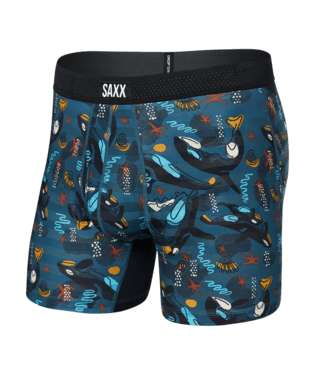 Saxx Underwear DROPTEMP™ Cool Mesh 1 Pack Boxer Briefs Whale Watch Storm - Blue