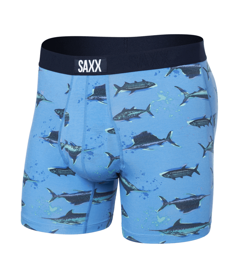 Saxx Ultra Super Soft Comfort Blend Boxer Briefs - Fish ON - Sail Blue