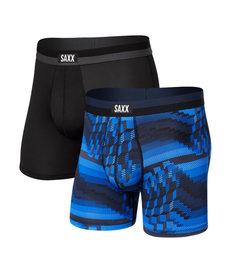 Saxx Sport Mesh 2 Pack Boxer Briefs - Cubic Stripe/Black
