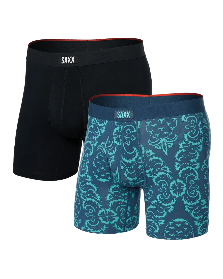 Saxx Underwear Vibe Xtra (2 Pack) Soft Comfort Boxer Brief 6" - Pineapple Brocade/Black