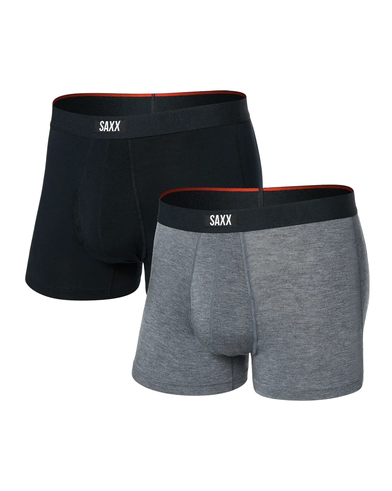 Saxx Underwear Vibe Xtra (2 Pack) Soft Comfort Trunks 3" - Black / Dark Grey Heather
