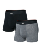 Saxx Underwear Vibe Xtra (2 Pack) Soft Comfort Trunks 3" - Black / Dark Grey Heather
