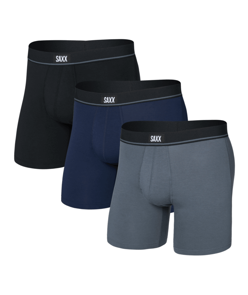 SAXX Essential Cotton Boxer Brief Fly 3-Pack – Black/Turbulence/Maritime