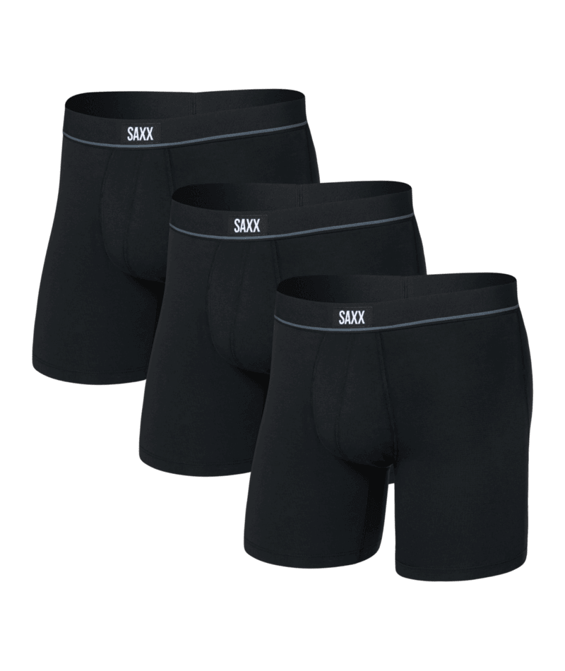 SAXX Essential Cotton Boxer Brief Fly 3-Pack – Black