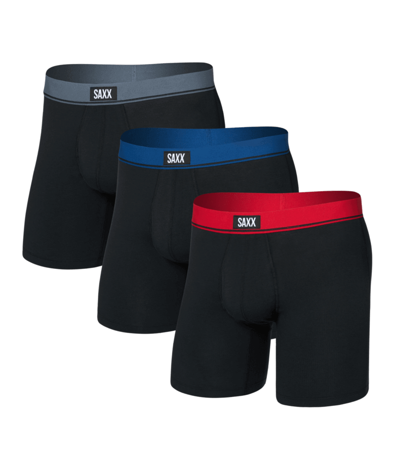 SAXX Essential Cotton Boxer Brief Fly 3-Pack – Red/Navy/Turbulence WB