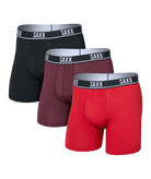 SAXX Essential Performance 3 Pack Boxer Briefs with Fly – Red/Maroon/Black