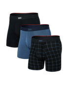 Saxx Underwear Vibe Xtra (3 Pack) Soft Comfort Boxer Brief 6" - Windowpane/Dark Denim/Black